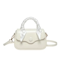 Chic cream white top-handle square bag with decorative silk scarf and circular buckle - White