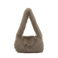 Brown faux fur shoulder bag with a fluffy minimalist design and wide strap for autumn - Brown