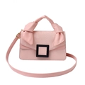 Pink snake texture handbag with black square buckle and knotted handle for women - Pink