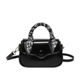 Elegant black patent leather handbag with a heart checkered scarf wrapped handle - Black