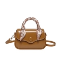 Chic brown square handbag with decorative silk scarf and adjustable shoulder strap - Brown