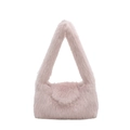 Minimalist light pink faux fur shoulder bag with a fluffy texture and triangular shape - Pink