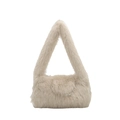 Chic beige faux fur shoulder bag with minimalist rectangular shape and soft plush texture - Khaki