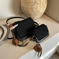 Minimalist black square crossbody bags with cute teddy charm and wide strap for women - Small / Black