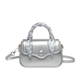 Silver mini square handbag with a blue floral scarf-wrapped handle and crossbody strap - Silver