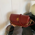 Vintage wine red square flap bag with gold round rotating buckle and chain strap - Red