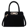 Matte black structured handbag with gold lock and detachable strap in a retro style - Black