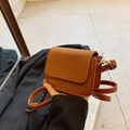 Vintage brown crossbody square bag featuring mixed leather textures and golden metal buckle - Large / Brown