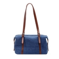 Blue denim shoulder bag with brown leather strap and silver metal hardware details - Brown