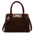 Vintage dark brown suede handbag with gold buckle and adjustable shoulder strap - Brown