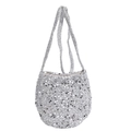 Sparkling silver sequin bucket bag with crossbody strap for party and evening wear - Silver