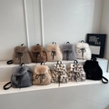 Chic plush mini backpack collection with 10 stylish faux fur colors and leopard prints - White