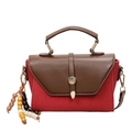 Borsa a tracolla in tela rossa e pelle marrone con nappa etnica di perline in legno - Rosso (Con Ciondolo)