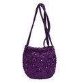 Purple sequin crossbody bag in minimalist semi-circle design with sleek shoulder strap - Purple