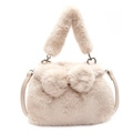 Plüsch-Handtasche aus Kunstfell in Creme mit Schleife und herzförmigen Ringen - Hellbeige