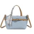 Borsa a tracolla azzurra con manici marroni e dettaglio sciarpa pied de poule - Grigio