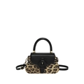 Fashionable leopard print crossbody bag with black leather flap and golden hardware accents - Black