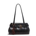 Classic black Boston shoulder bag with vintage metal buckle and adjustable long strap - Black (Without Charm)