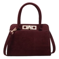 Retro burgundy matte handbag with golden clasp and adjustable shoulder strap - Burgundy