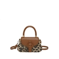 Vintage leopard print crossbody bag with brown leather trim and golden metal hardware - Brown