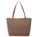 Sac fourre-tout kaki foncé élégant avec un nœud doré et des poignées marron contrastées - Kaki
