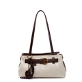 Retro cream white Boston bag with brown shoulder straps and a butterfly pendant accessory - Off-White (Without Pendant)