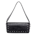 Sac à épaule noir à rivets en cuir texturé vieilli avec des clous métalliques - Noir