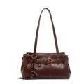 Retro dark brown Boston underarm bag with vintage texture and metal buckle detail - Brown (Without Pendant)