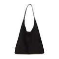 Minimalist black matte large capacity tote bag with hobo style wide shoulder strap - Black