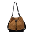 Braune Wildleder-Beuteltasche mit Steppmuster und schwarzem Lederbesatz im Vintage-Stil - Braun