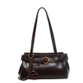 Dark brown leather Boston bag with gold hardware and unique charm detail - Coffee (No Pendant)