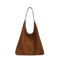 Brown soft suede hobo shoulder bag with a vintage minimalist design for daily commute - Brown