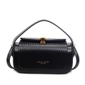 Klassische schwarze Vintage Box-Tasche mit gewebter Klappe und goldenem Muschelschloss - Schwarz