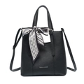 Borsa a mano nera martellata con foulard di seta decorativo e tracolla inclusa - Nero