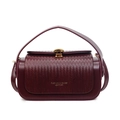 Vintage bordeauxrote Box-Tasche mit gewebter Textur und goldener Metallschnalle - Burgunderrot