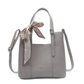 Borsa a mano grigia in pelle martellata con fiocco in seta e tracolla regolabile - Grigio