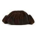 Borsa a tracolla minimalista in peluche marrone scuro con pelliccia e chiusura oro - Marrone