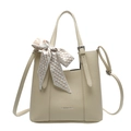 Chic beige lychee leather handbag with decorative silk ribbon and shoulder strap - Yellow