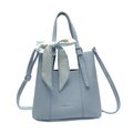 Light blue lychee leather handbag with decorative scarf and detachable shoulder strap - Blue