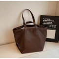 Deep brown faux crocodile leather tote bag with dual handles and long shoulder straps - Brown