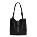 Bolso tote negro minimalista en cuero sintético mate con pies dorados y correas de hombro - Negro