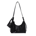 Minimalistische zwarte hobo tas van rundleer met een bijpassende mini portemonnee eraan - Zwart
