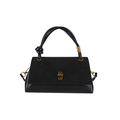 Elegante borsa nera a trapezio con chiusura a rotazione dorata e manico annodato chic - Nero