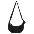 Schwarze halbmöndige Schultertasche aus Wildlederimitat mit Knotendetail am Gurt - Schwarz