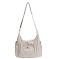Minimalistische beige geruite nylon hobo schoudertas met trekkoord voorvak - Wit
