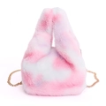 Borsa a tracolla in peluche rosa e bianca con catena dorata in ecopelliccia - Colorato