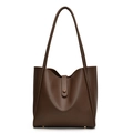 Bolso tote minimalista en marrón oscuro con correas finas y cierre de hebilla magnética - Marrón