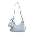 Minimalistische lichtblauwe baguette tas met bijpassende mini portemonnee en kiezeltextuur - Blauw