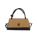Borsa chic in PU nero e camoscio kaki con chiusura a rotazione in oro vintage - Cachi