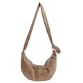 Braune Wildleder Hobo-Tasche mit Knotengurt und Vintage-Halbmondform-Design - Khaki